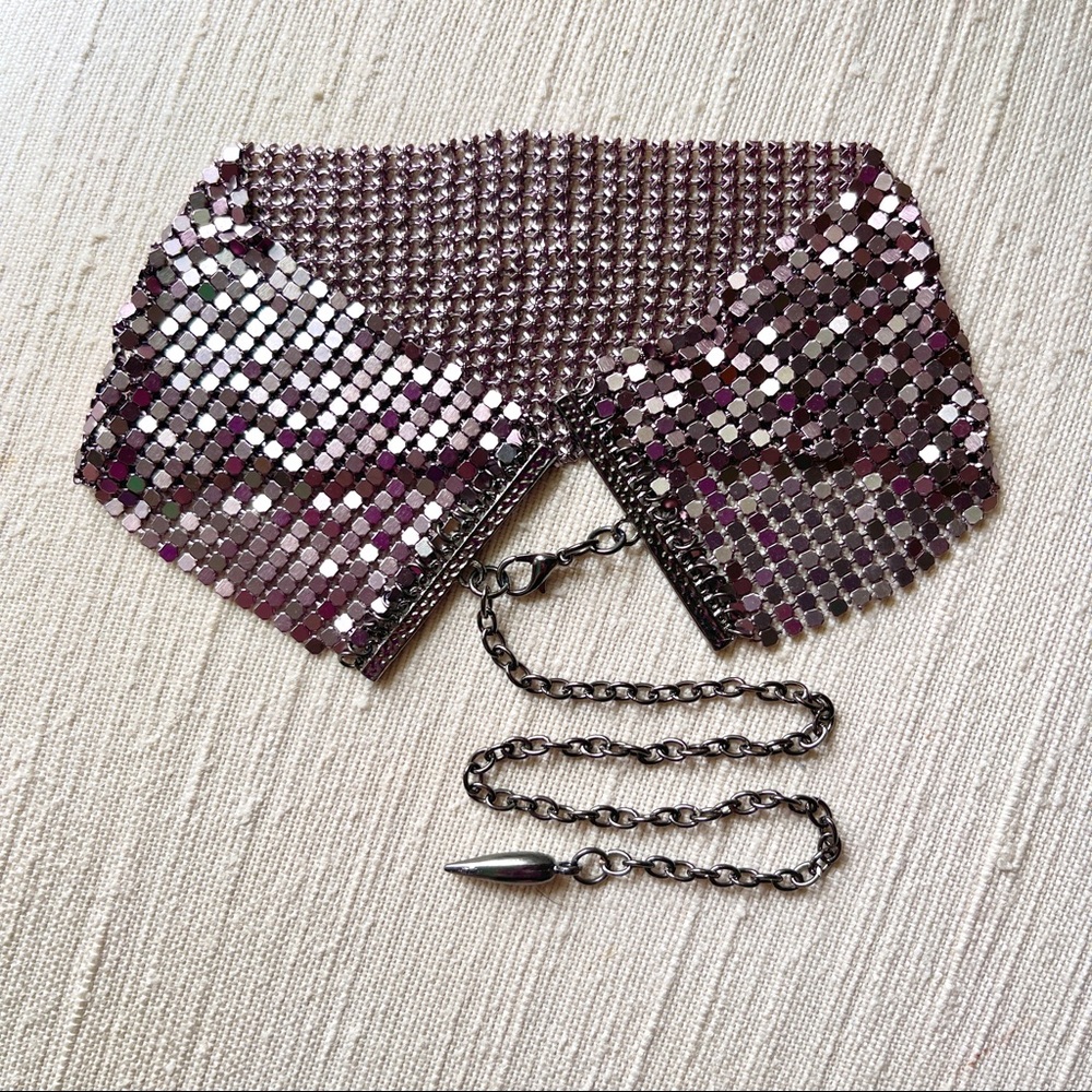 PINK & GREEN HOLOGRAPHIC DUO CHROME GUNMETAL CHAINMAIL MESH THICK CHOKER GOTH - Picture 6 of 9